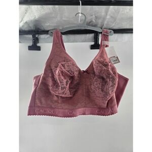 Cacique Pink Lace Unlined Full Coverage No-Wire‎ Front-Close Bra 48DD NEW